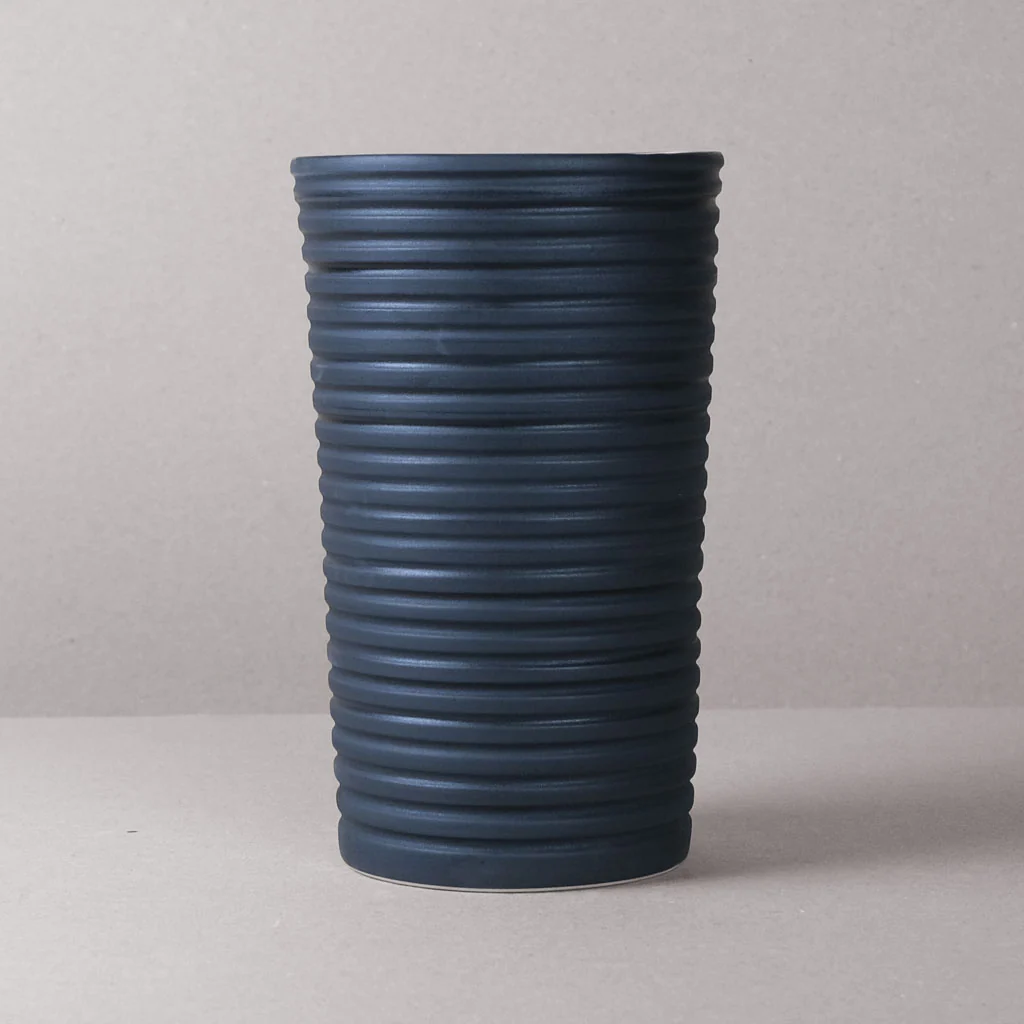 Black Ridged Large Vase