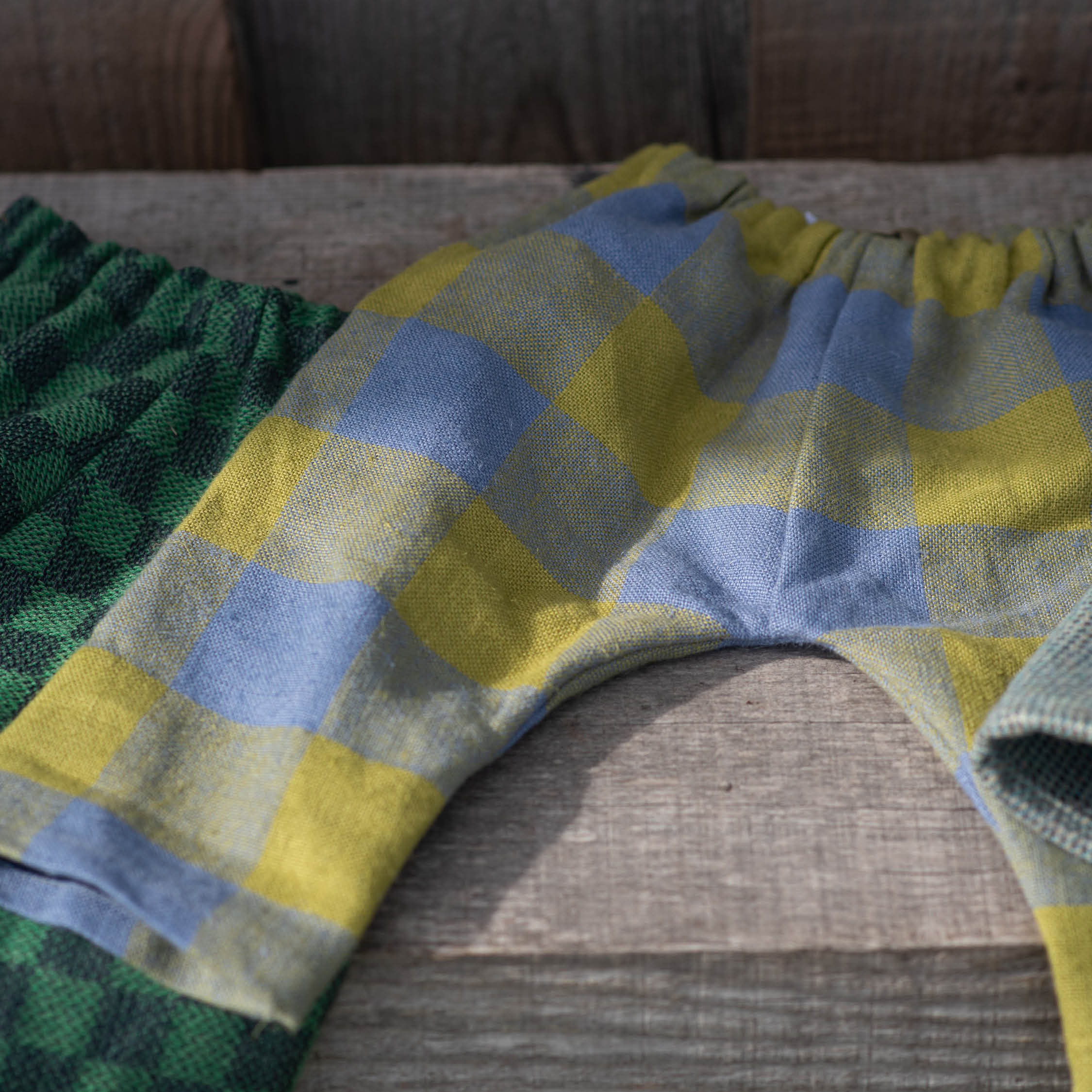 Blue Green Check Linen Baby Trousers - Image 3