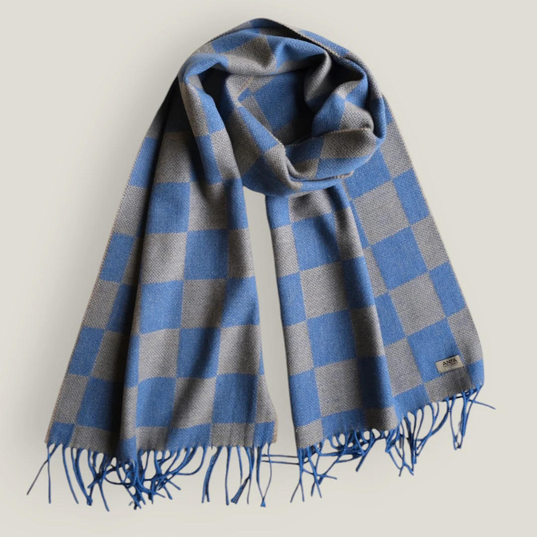 Lapis Lazuli Merino Check Scarf - Image 3
